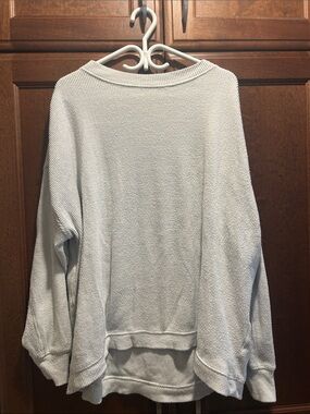 aerie Light Gray Waffle-Knit Crew Sweater
